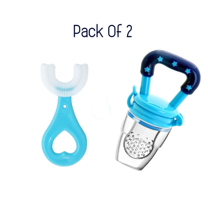 Pack Of 2 Baby Food Pacifier Chusni & Silicone Teething Brush