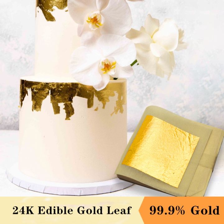 24K Gold Foil Edible Gold Leaf Sheets for Cake Decoration Steak Real Gold Paper Gold Flake Cooking Drink Food Dessert Gold Leaf