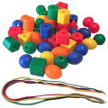 Threading Lacing Beads for Kids Toy for Pre School Beads with 4 strings Geometric Threading Puzzle Cognition Toys. 