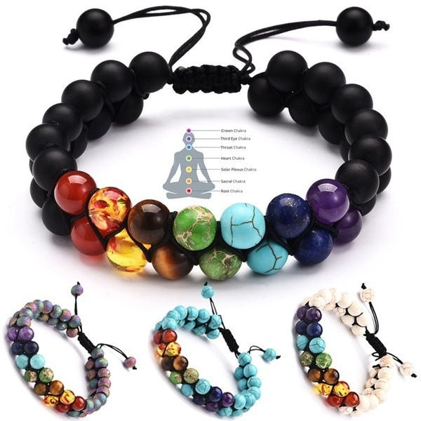 Amazon New Colorful Stone European and American Male Black Volcanic Stone Yoga Energy Bracelet Volcanic Stone Seven Braided Bracelet