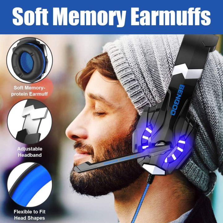 BENGOO%20G9000%20Stereo%20Gaming%20Headset%20for%20PS4%20PC%20Xbox%20One%20PS5%20Controller,%20Noise%20Cancelling%20Over%20Ear%20Headphones%20with%20Mic,%20LED%20Light,%20Bass%20Surround,%20Soft%20Memory%20Earmuffs%20(Blue)%20-%20Image%203