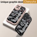chenyyka For OPPO A54 2021 4G Case Fashion Cool Brand Thin Leather Soft Silicone Full Lens Cover Camera Protect Cases Shockproof Back Cover Casing Softcase. 