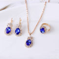 Wholesale Three Piece Artificial jewellery Elite Oval Gem Claw Crystal Rhinestone Girls Necklace Earring Jewelry Set For Women. 