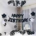 122 Pcs Set - Black and Silver Happy Birthday Theme - Foil Balloons, Chain Banner Style For Decoration. 