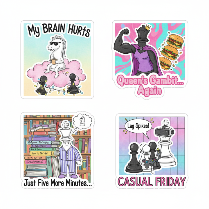 Chess Humor Funny Chess Memes Aesthetic Stickers Board Game Art Chess Player Gift  Gaming Stickers Laptop Decals & Mobile Back Cover Water Bottle Stickers Planner Journal Stickers Cute Chess Art King Queen Unicorn Pack Of 4 Sticker Each Size 3 x 3 Inch
