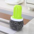 Scrub Brush Stainless Steel Sponge Scrubber With Handle Dish Washing Brush. 