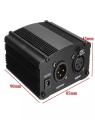 Phantom Power Supply With Adapter - 48V - Black + One XLR Audio Cable. 