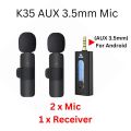 Wireless MIC AUX 3.5mm Mic K35 Wireless Single/Double Microphone For Interview, Vlogging , Podcast. 
