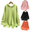 Women Hoodie Long Sleeve Pure Color Ribbed Cuff Sweatshirt. 
