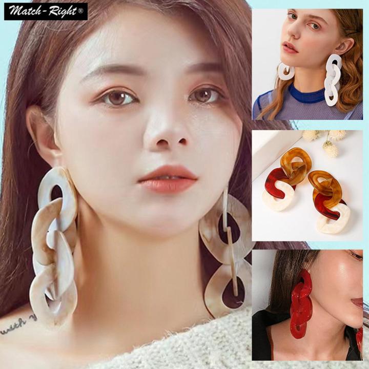 Fashion Statement Earrings Colorful Acrylic Hollow out Sweet Drop Earrings Long Dangle Retro Stud Earrings