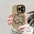 INS Cream Puffs Cute Brown Bear Cartoon Painting Phone Case Compatible for IPhone 11 15 14 13 12 Pro Max XR X XS Max Macaron Luxury Liquid Silicon Shockproof Cover. 