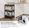Multi Purpose 3 Layers Storage Trolley with Wheels - Metal Rolling Organizer Cart Foldable Trolley Rack for Kitchen And Multipul Use Foldable Utility Shelf Rack - Rolling Storage Cart with Lockable Casters Trolley.. 