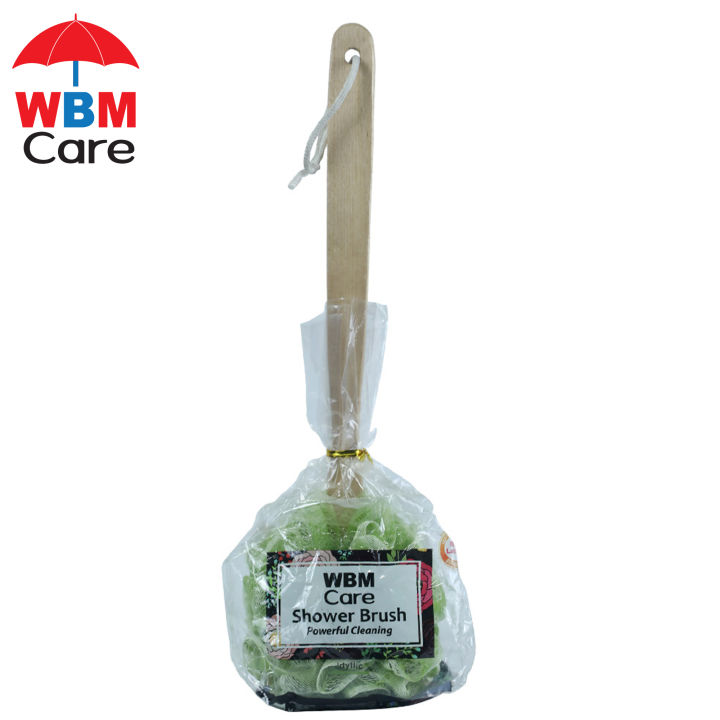 WBM Shower Brush Wooden Handle Bath Ball - Carnival Body Bathing Sponge Loofah