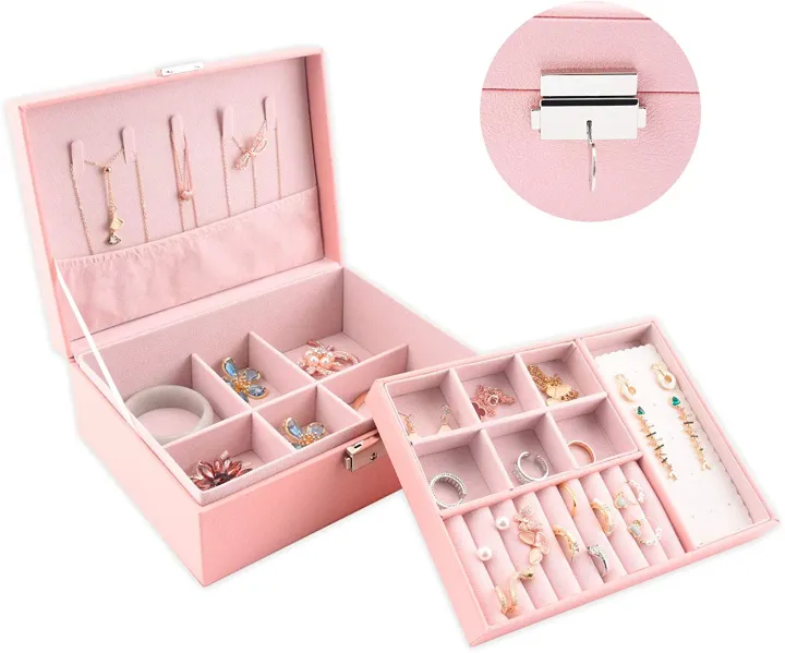 Jewelry%20organizer%20Box%20-%20Women%20Display%20Storage%20Case%20Large%20PU%20Leather%20Jewelry%20Holder%20with%20Lock%20for%20Earring%20Ring%20Necklace%20Bracelet%20-%20Image%205