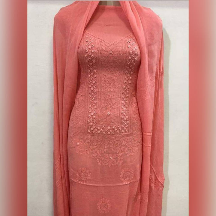 Hand embroidered un stitched suit