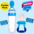 Baby Silicone Squeeze Spoon Feeder 90 ML - With Fruit Pacifier - Feeder - Pack of 2 - Baby Feeder - Kids - Baby Eating Set - Feeder Bottle - Bowl And Spoon Silicone - Chusni For Kids, Comprehensive Baby Feeding Set, Baby Accessories. 
