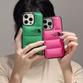 Stitched style North Face LOGO down jacket Apple 14/15 mobile phone case premium rhombus Xs anti-fall shell. 
