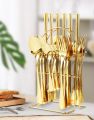 24pcs Gold Dinnerware Set Stainless Steel Tableware Set Knife Fork Spoon Luxury Cutlery Set Gift Box Flatware Dishwasher Safe.. 