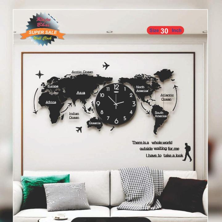 3D World Map Wall Clock, Glow In The Dark Night Wooden World Map Wall Clock, Personality home world map clock, Creative modern silent clock, Acrylic World Map Wall Decor for Living Room/Office/Bedroom