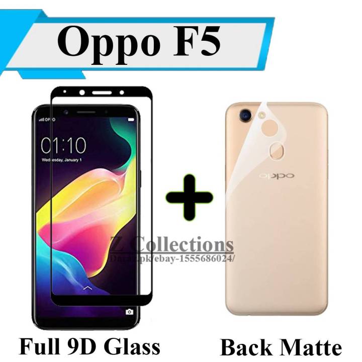 Oppo F5 Full Black 9D|5D|6D|10D|11D|21D Tempered Glass Screen Protector Full Glue Edge To Edge + Back Matte Protector Soft Skin Sheet Soft Film Protector For Oppo F5