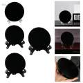 Feng Shui Black Obsidian Scrying Mirror, Black Obsidian Disc with Stand, Round 6cm. 
