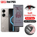Itel P65 Privacy Tempered Glass Screen Protector with Camera Lens Glass and Back Film, Anti-Spy, Anti-Oil, Full Coverage. 