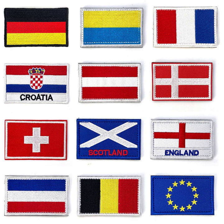 Country Flag Patch Stripes Embroidered Russia UK France EU Netherlands Flag Tactical Patches Army Applique Stripe Badge