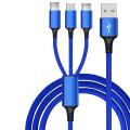 3 in 1 Multi Charging USB Type C Cable Lightning , Android / Iphone / Ipad - 1.2M -Blue. 