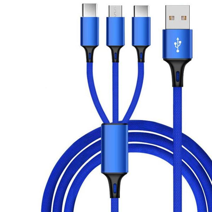 3 in 1 Multi Charging USB Type C Cable Lightning , Android / Iphone / Ipad - 1.2M -Blue