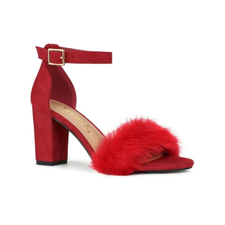 block heel fluffy sandals