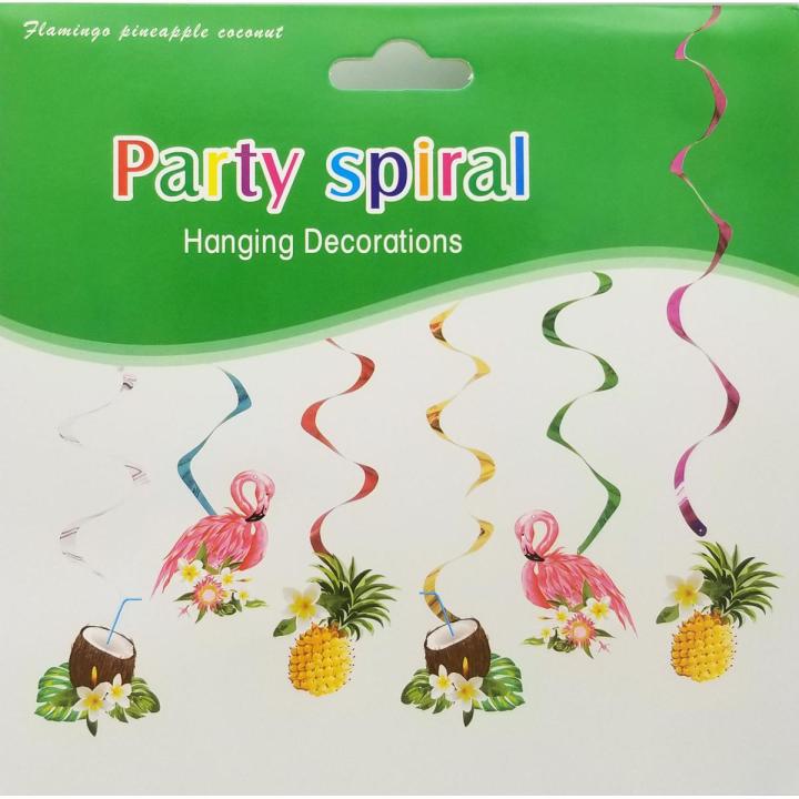 FLAMINGO THEME PARTY DECORATION SPIRALS PACK - PACK OF 6 STREAMERS AND 6 CUTOUTS