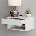 Wall Mounted Floating table,Bedroom Nightstand with Storage Drawer and Modern Open Shelf Cubby, Matte White. 