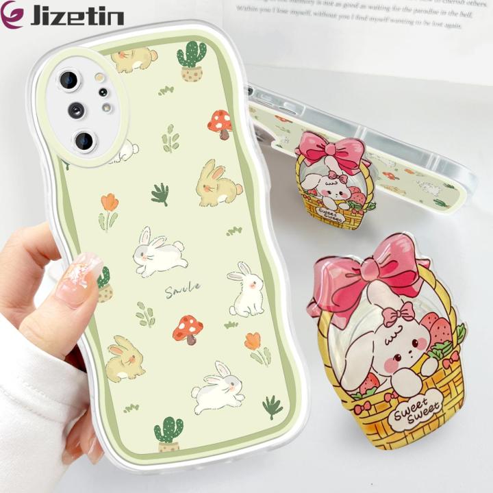 Jizetin for Samsung Note 10 Plus / Note 10 Plus 5G Back Cover + Free Pop Socket Flower Basket Bunny Soft Wavy Shape TPU Phone Case For Girls Boys