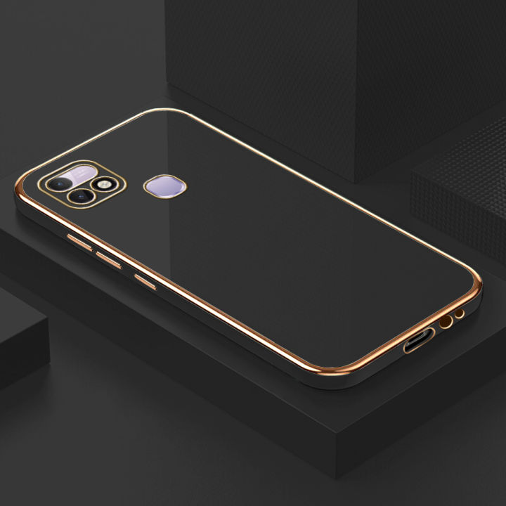 ZeroQiQi for Infinix Hot 10I Smart 5 Pro Back Cover Luxury 6D Plating Case Side Pattern Soft Silicone Square Phone Cases + Free Lanyard