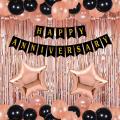 Happy Anniversary Decoration Theme set 30 Pcs Balloons ( 15 Rose Gold +15 Black Balloons ) 1 Rose Gold Curtain 2 Foil Star 1 Happy Anniversary Banner Foil Balloons anniversary decoration items For Bedroom. 