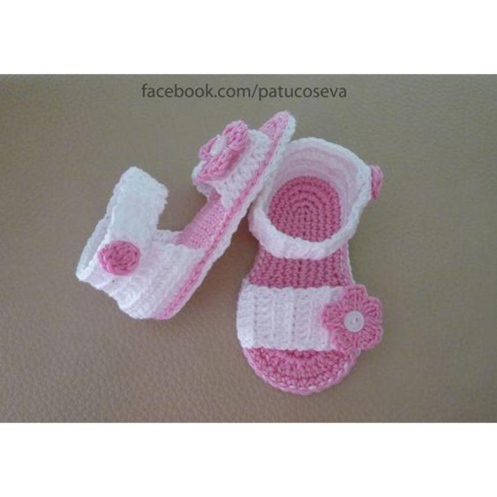 Cinderella%20Pink%20Flower%20Woolen%20Handmade%20Crochet%20Baby%20Summer%20Sandal%20-%20Image%202