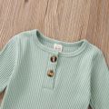 Infant Baby Jumpsuit and Hat Set, Solid Knit Ribbed Long Sleeve Crew Neck Button Romper One-Piece Clothes. 
