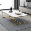 Coffee Table Open Rectangular Table Marble Effect Coffee Table With Metal Frame, Middle Table For Living Room Or Reception Room. 