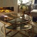 Four-Piece Coffee Table Set with Gold Mirror Accents, Glass Curved Corner Table, Center Table for Living Room,Elevate Your Decor with Stylish Coffee and Cocktail Tables. 