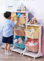 Home DIY 2- 3 Layer Storage Rack Wheels Plastic Bins Kid Toy Storage Organizer With Plastic Bins. 