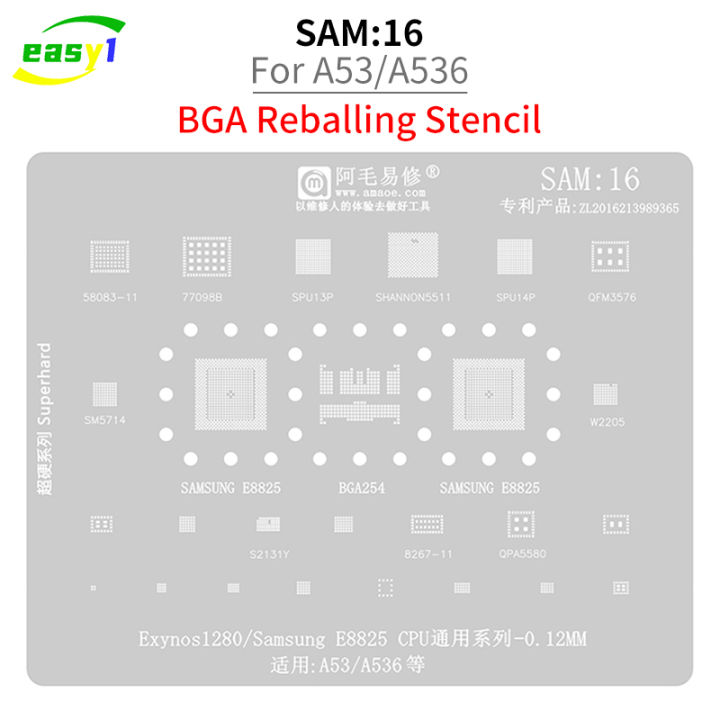 AMAOE SAM16 BGA Reballing Stencil For Samsung A53 A536 Exynos 1280 E8825 CPU SPU13 S5511 EMMC DDR 77098B RF Power IC