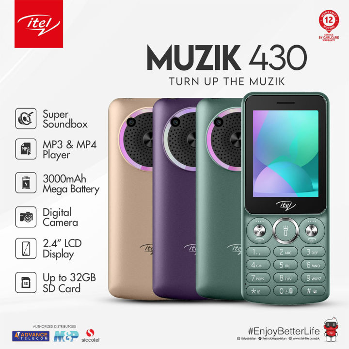 Itel Muzik 430 - 2.4" Inch Display - DUAL SIM - 3000 mAh Battery - Any Color