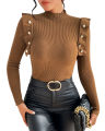 bellylady Women's Mock Neck Ribbed Knit Ruffle Long Sleeve Sweater. 