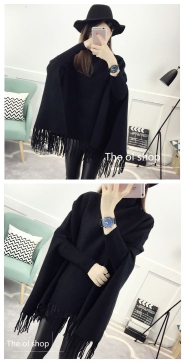 Women%20Poncho%20Coat%20Solid%20Elegant%20Pullover%20Female%20Jumper%20Irregular%20Tassel%20-%20Image%207