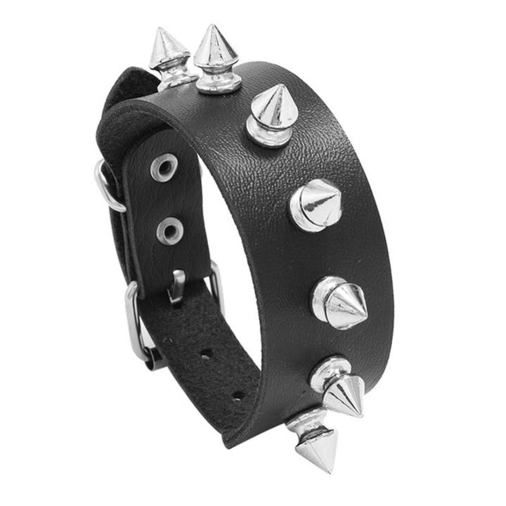 Gothic Spike Bracelet Black Wide PU Leather Bracelet for Women Men Girl Cuff Bangle Studded Wristband Unisex Jewelry