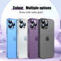 Luxury Ultra Thin Translucent Matte Shockproof Phone Case For iPhone 14 Pro Max Camera Lens Glass Protection Hard Cover [ Transparent / Deep purple]. 
