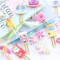 Domikee cute kawaii Japanese cartoon paper clips set office school student metal memo clip bookmark set stationery supplies 2pcs. 