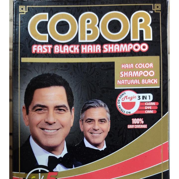 Pack of 5 Cobor Hair Color Shampoo Sachet Natural Black