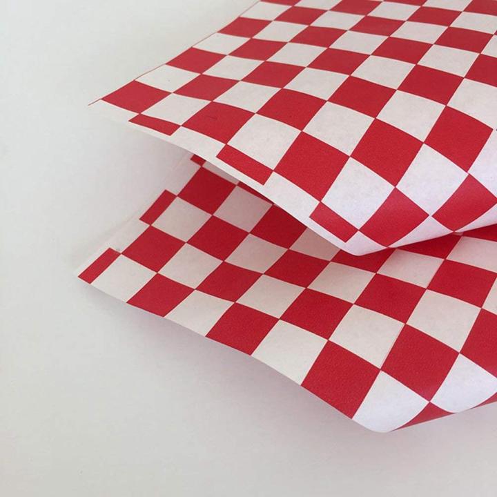 Burger-200 PCS x checkered food packaging papers-Red & White