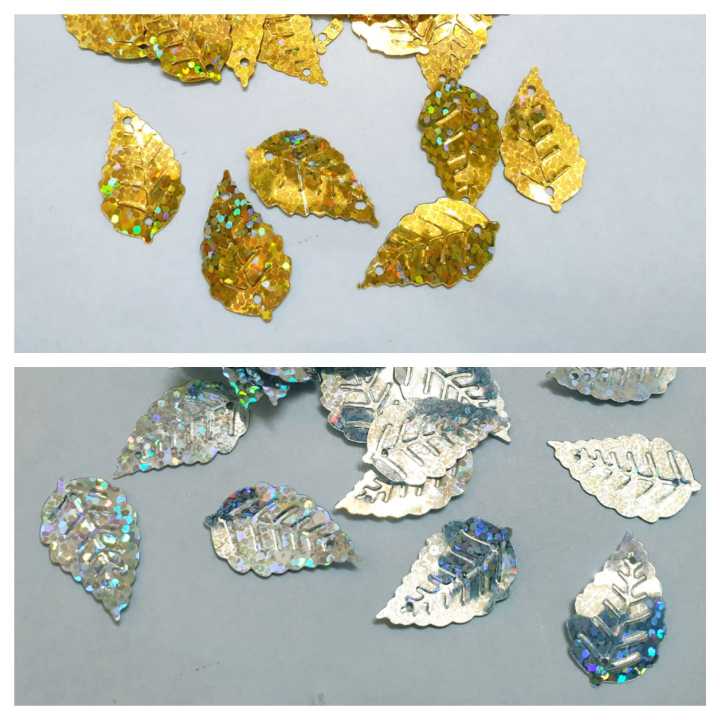 Pack of 100 Leaf  Sitaray In Silver & Gold  Beautiful Design, Flat Loose Sequins